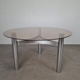 Mid-century Czechoslovak smoked glass coffee table, chrome metal, 1970s