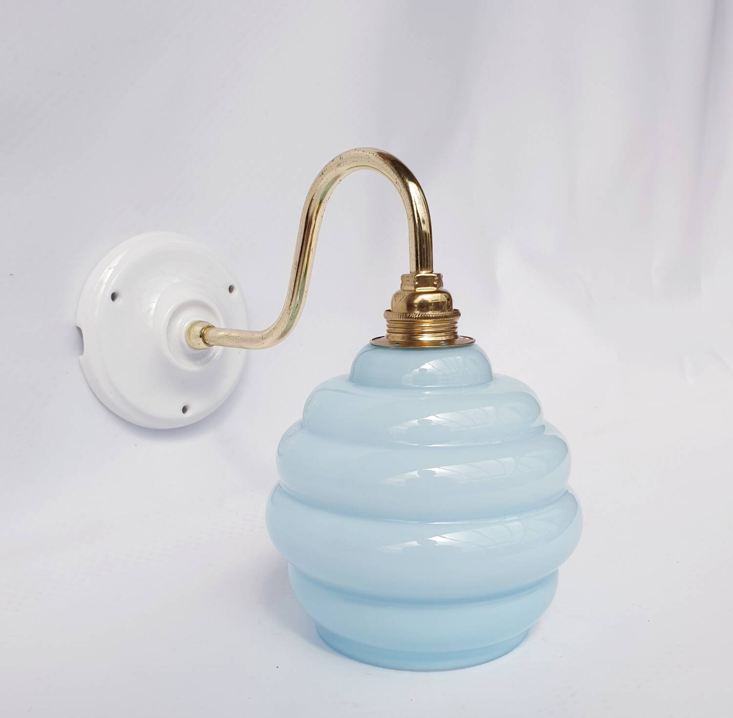 Swan neck and blown glass wall lamp
