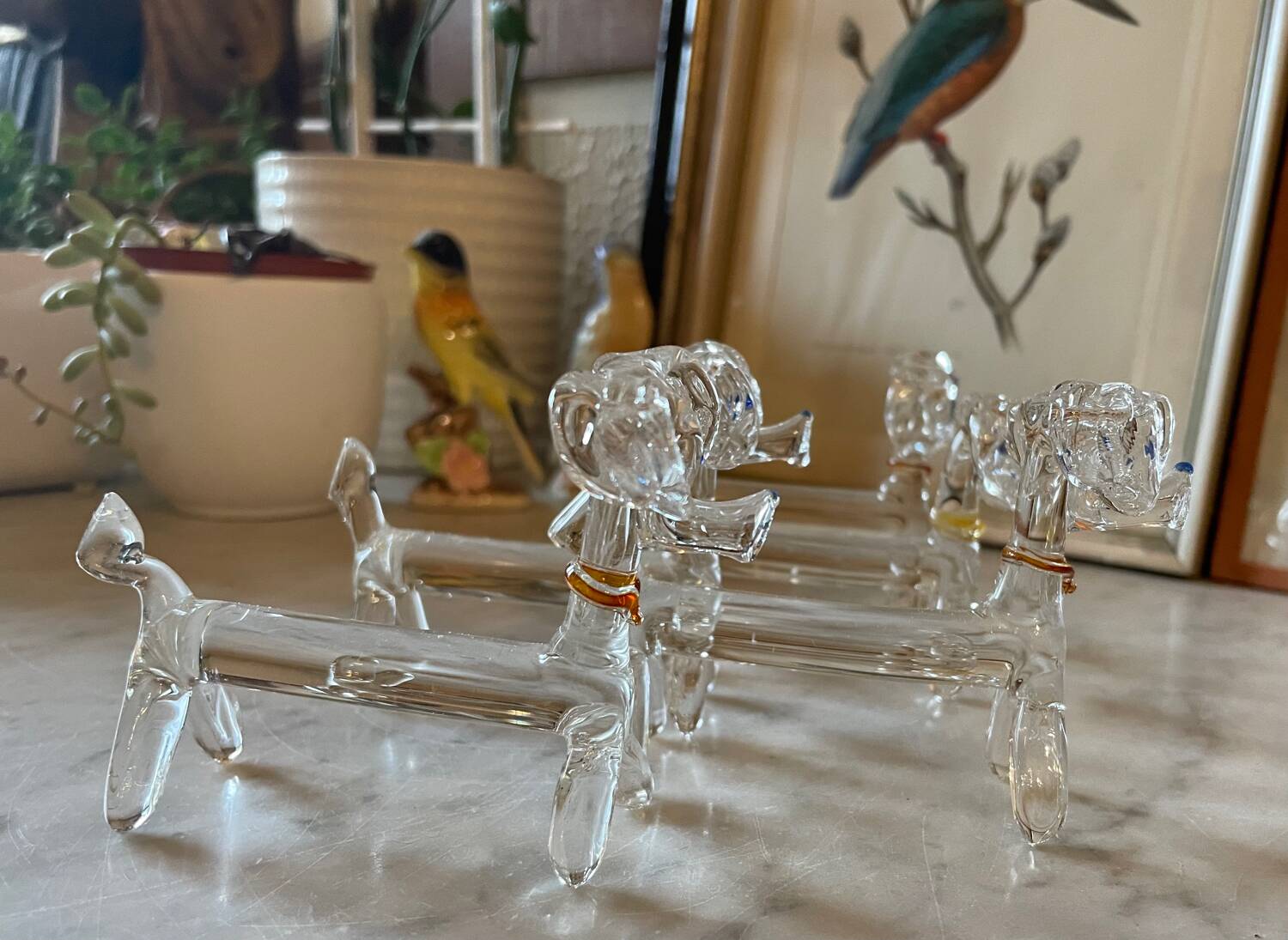 Blown glass dog knife holder