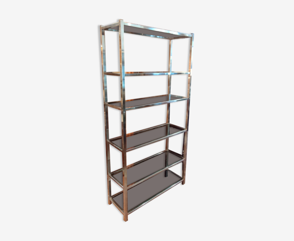 Design shelf Roche Bobois, chromed metal and smoked glass
