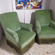 Pair of toad armchairs in green velvet