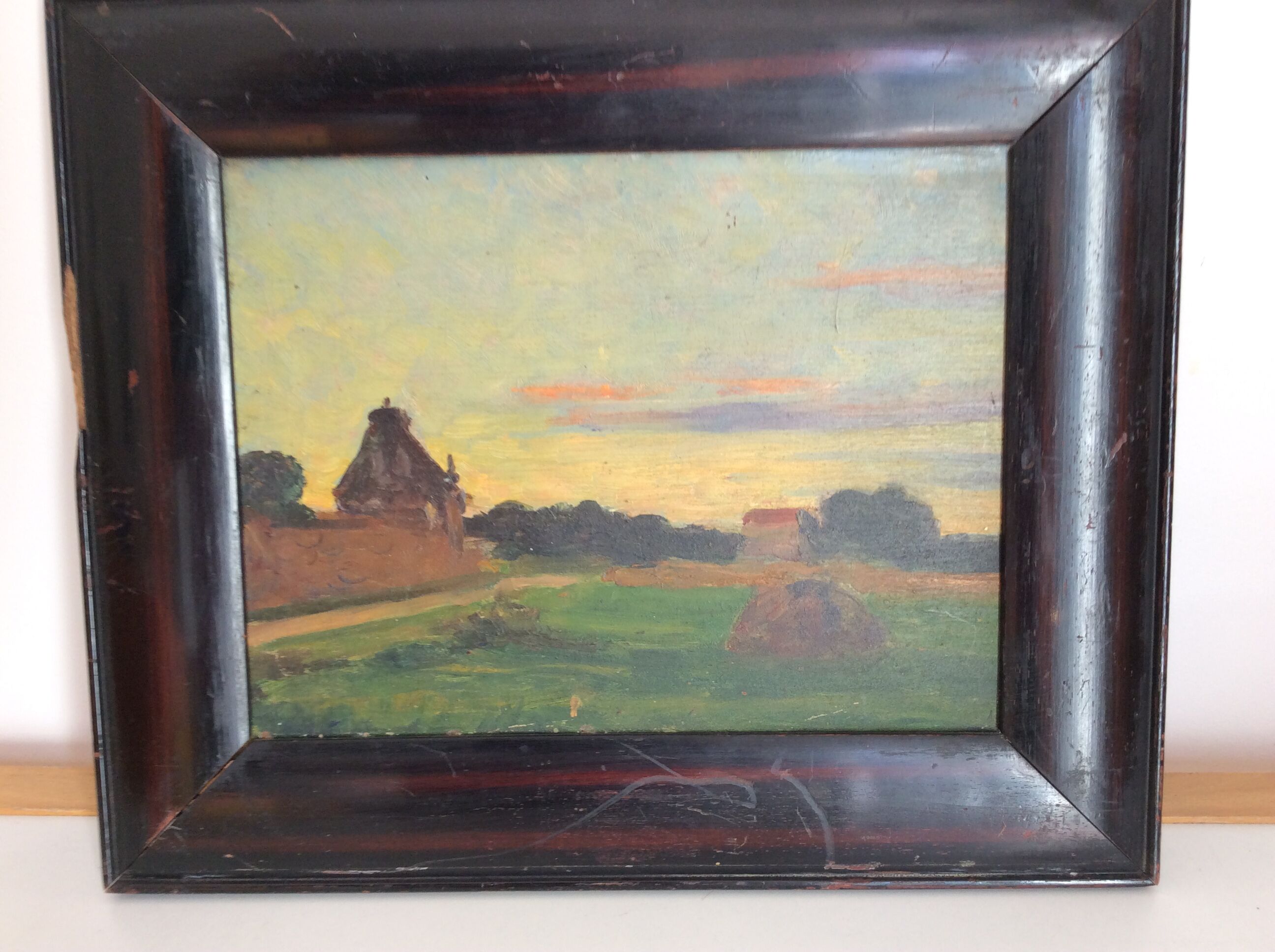 Old painting, countryside landscape