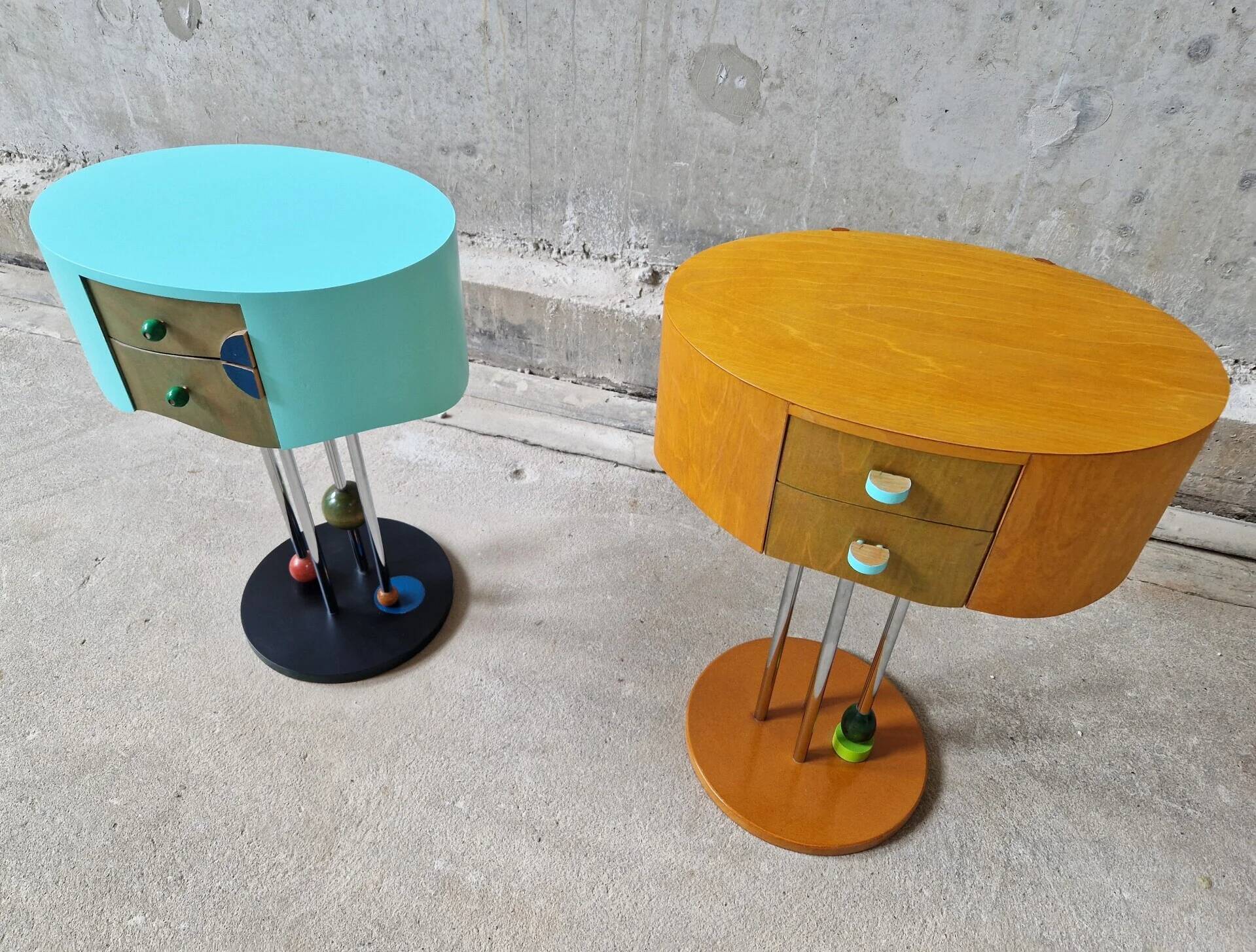 Pair of postmodern Memphis Milano style side tables, 1980s