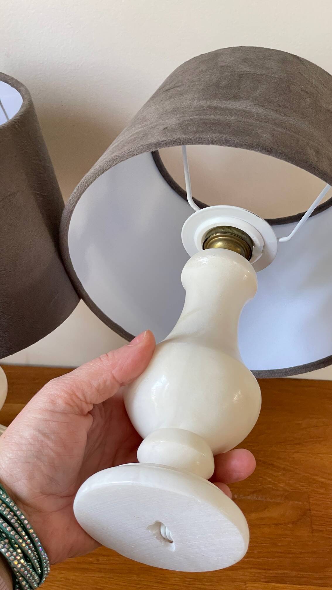 Paire lampes albâtre vintage