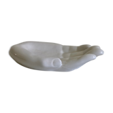 Empty white enamelled ceramic pocket in the shape of a large hand, 1990