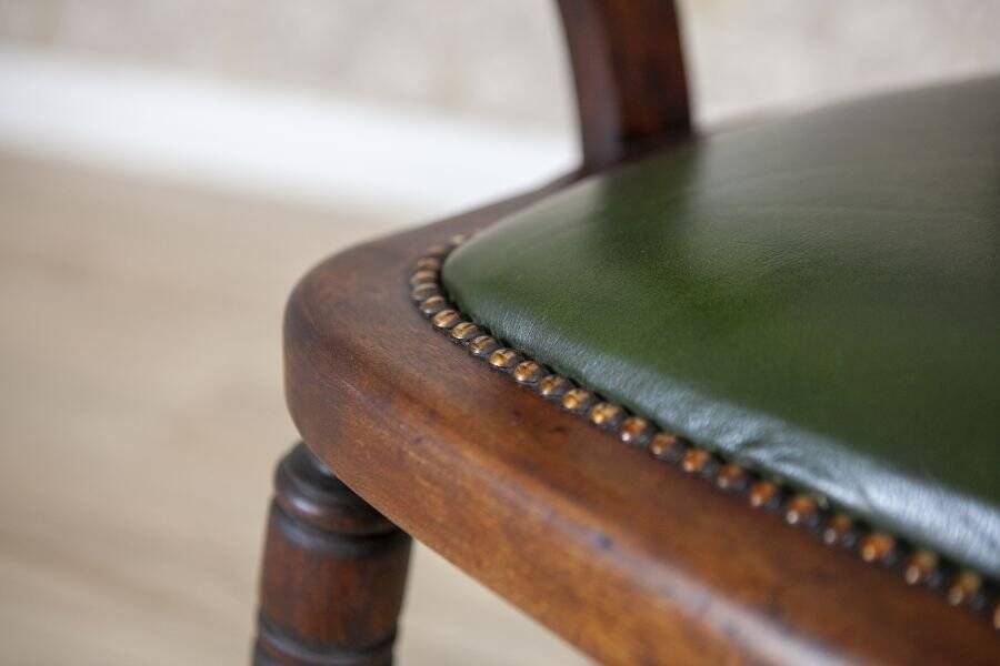 Early-20th Century Beech Desk Chair with Leather Seat, 1950s