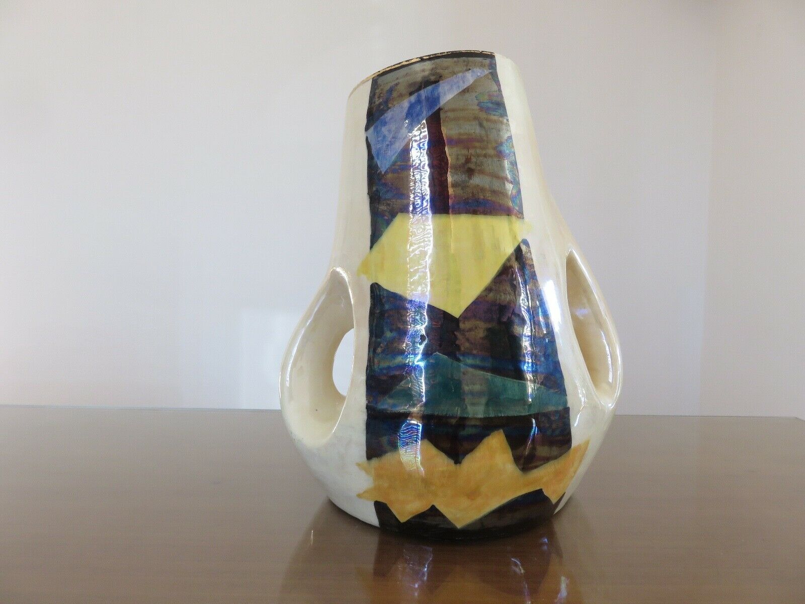 Large free-form vase in iridescent ceramic 60s