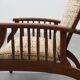 Arts & Craft oak armchair with spindle sides and tweed upholstery, Belgium