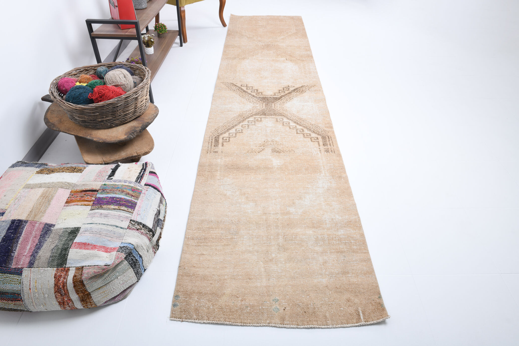 3x12 Classic Turkish Vintage Runner Rug, Handmade Vintage Rug, 3x12 Runner Rug, Brown Beige Rug,