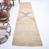 3x12 Classic Turkish Vintage Runner Rug, Handmade Vintage Rug, 3x12 Runner Rug, Brown Beige Rug,