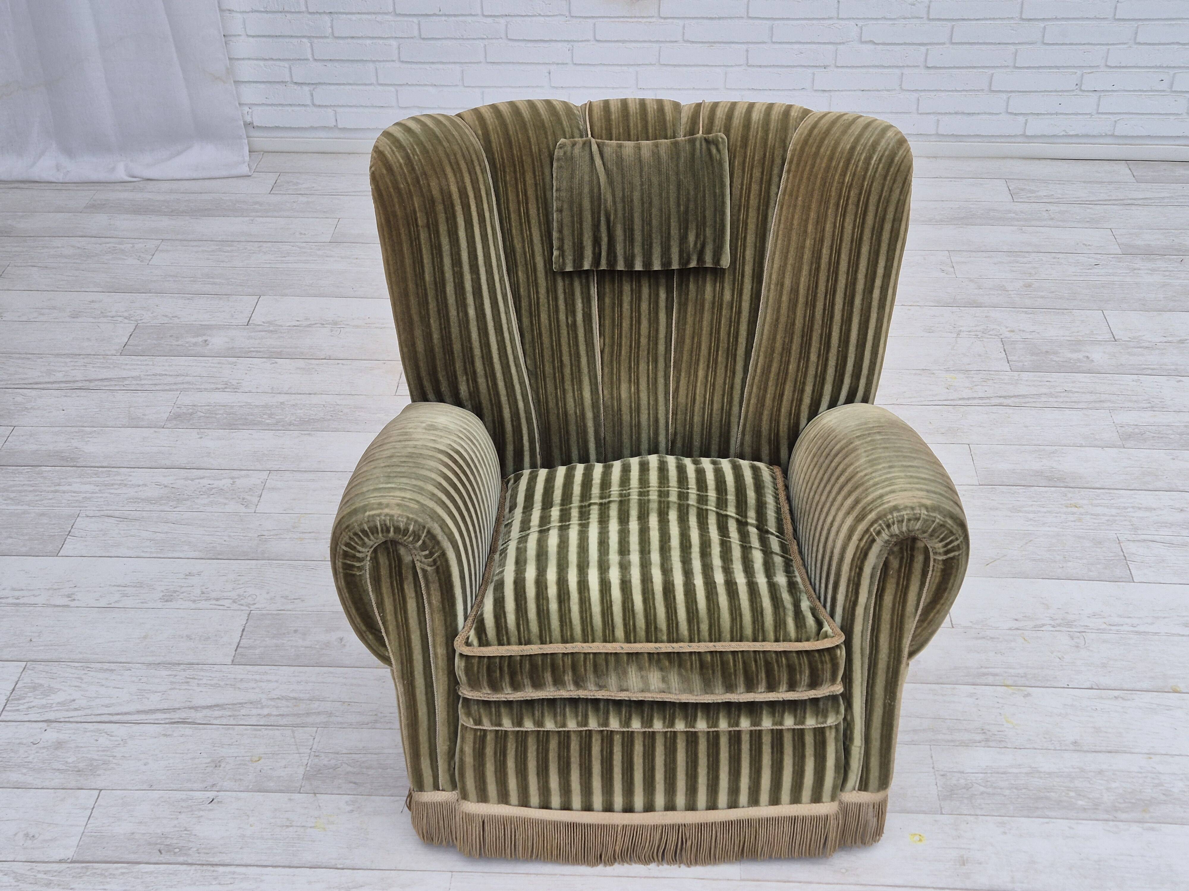 1960s, Danish relax armchair, original condition, green furniture velour.