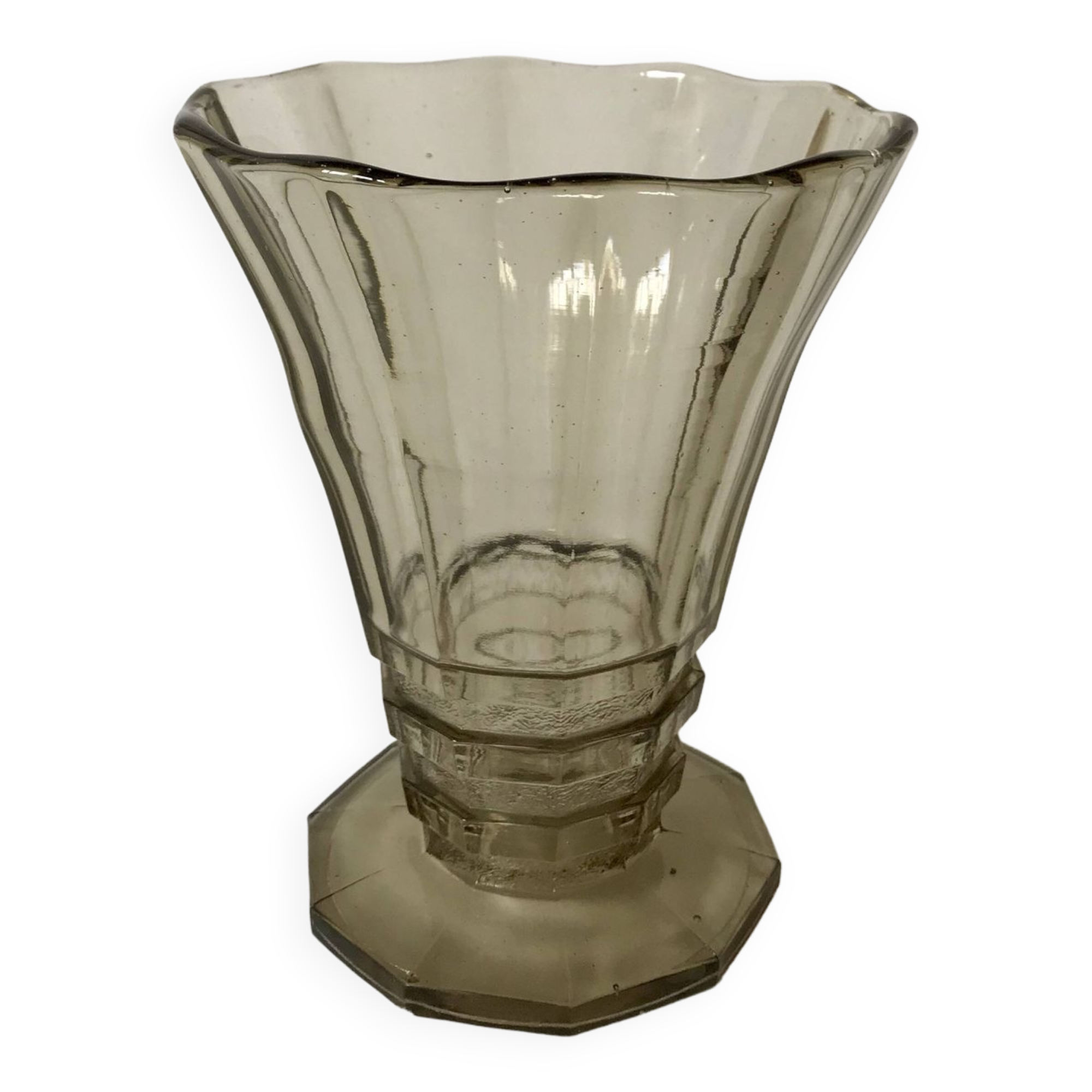 Molded and blown smoked glass vase Made in Belgium 60s-70s