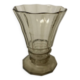Molded and blown smoked glass vase Made in Belgium 60s-70s