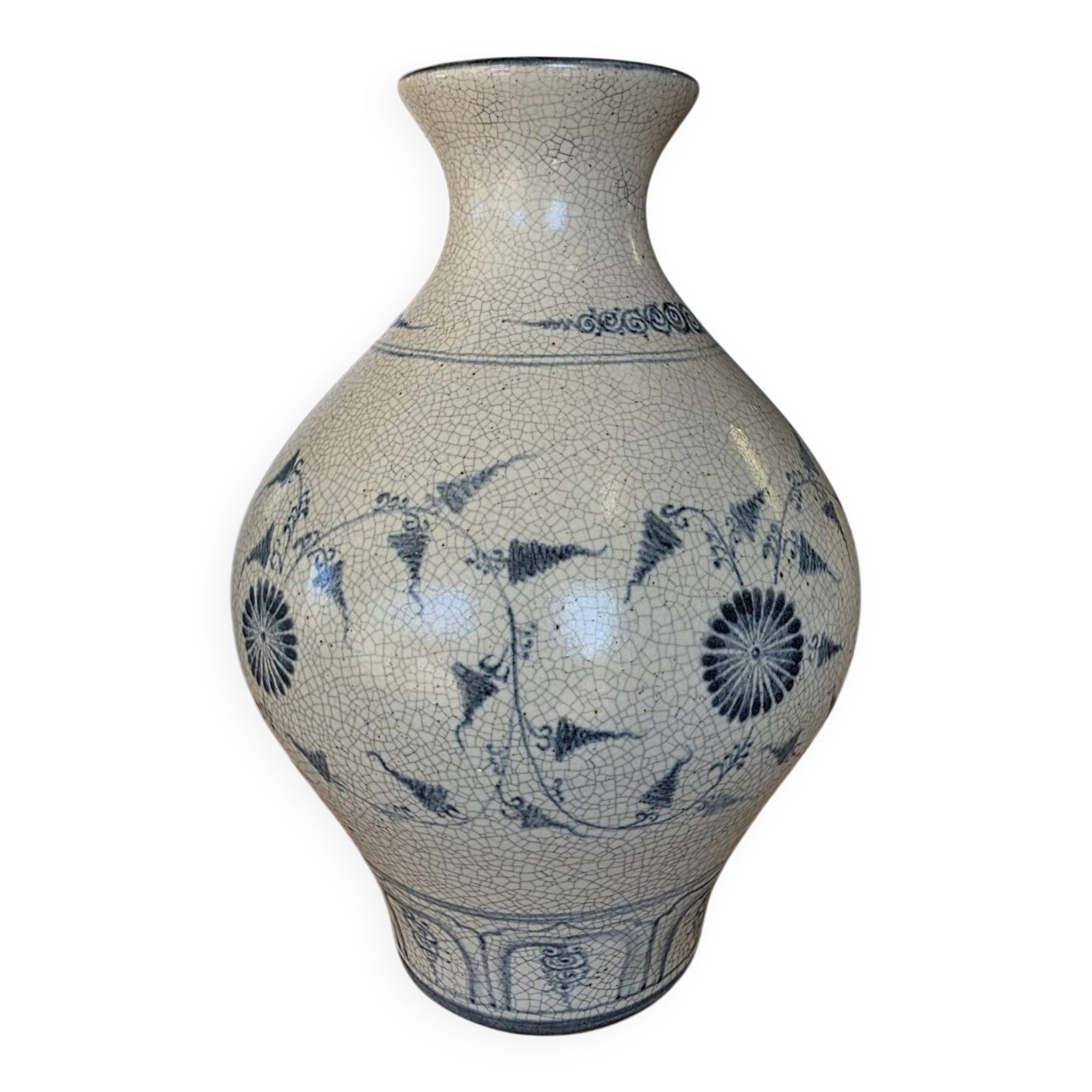 Large Cracked Blue & White Ceramic Vase Asian/Chinese Style