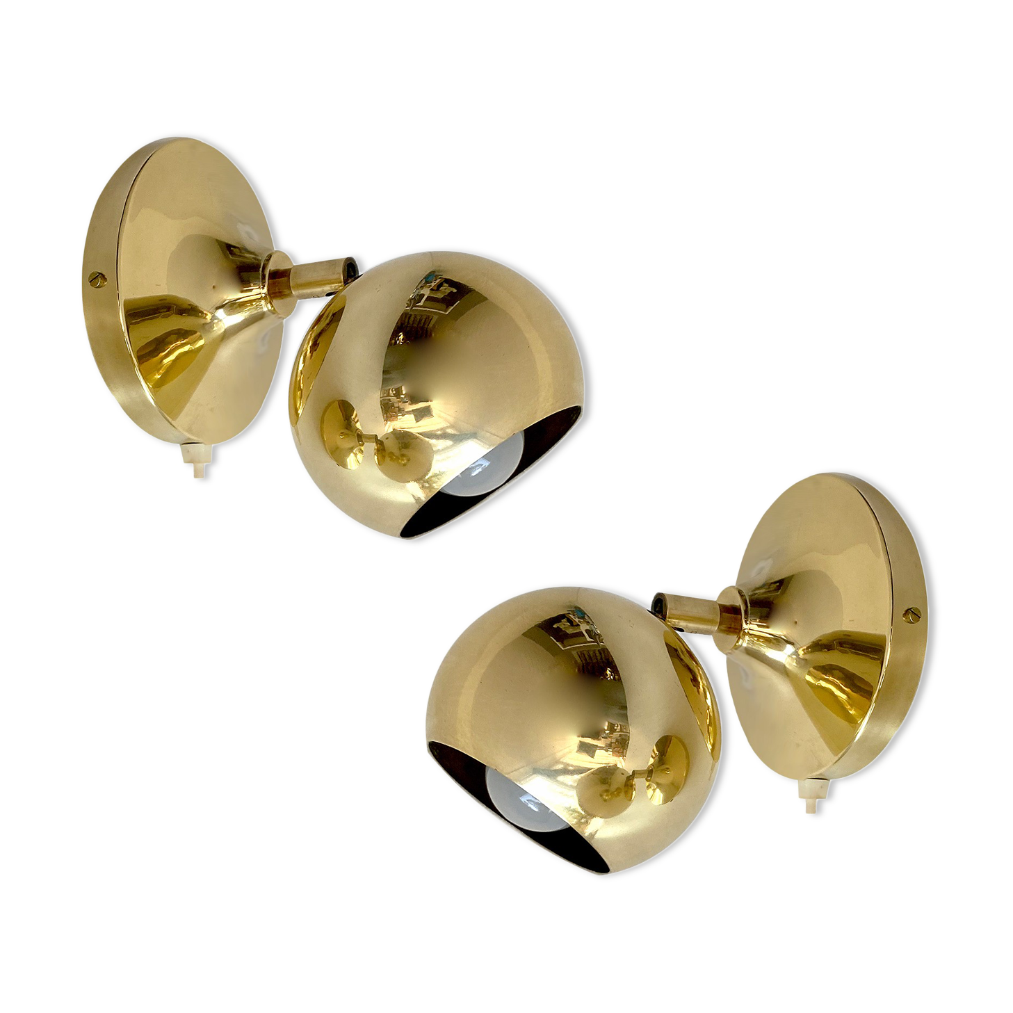 Pair Vintage Spot Wall Lamp, 60s. Brass Globe