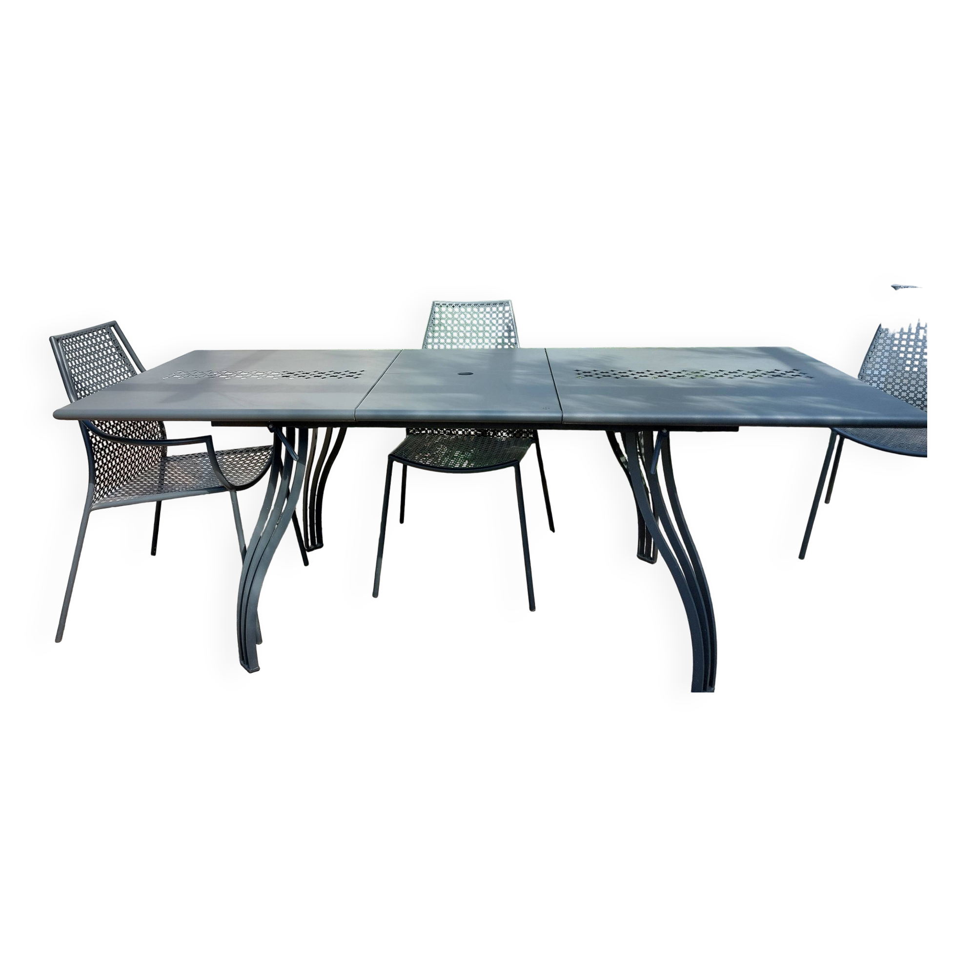 EMU antique iron garden furniture, table, 2 armchairs and 4 Vera chairs