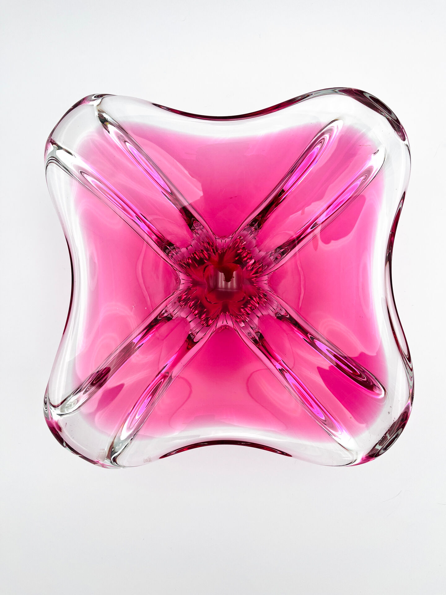 Large Crystal Bowl Bohemia Josef Hospodka 2.6kg Ruby Design 1960