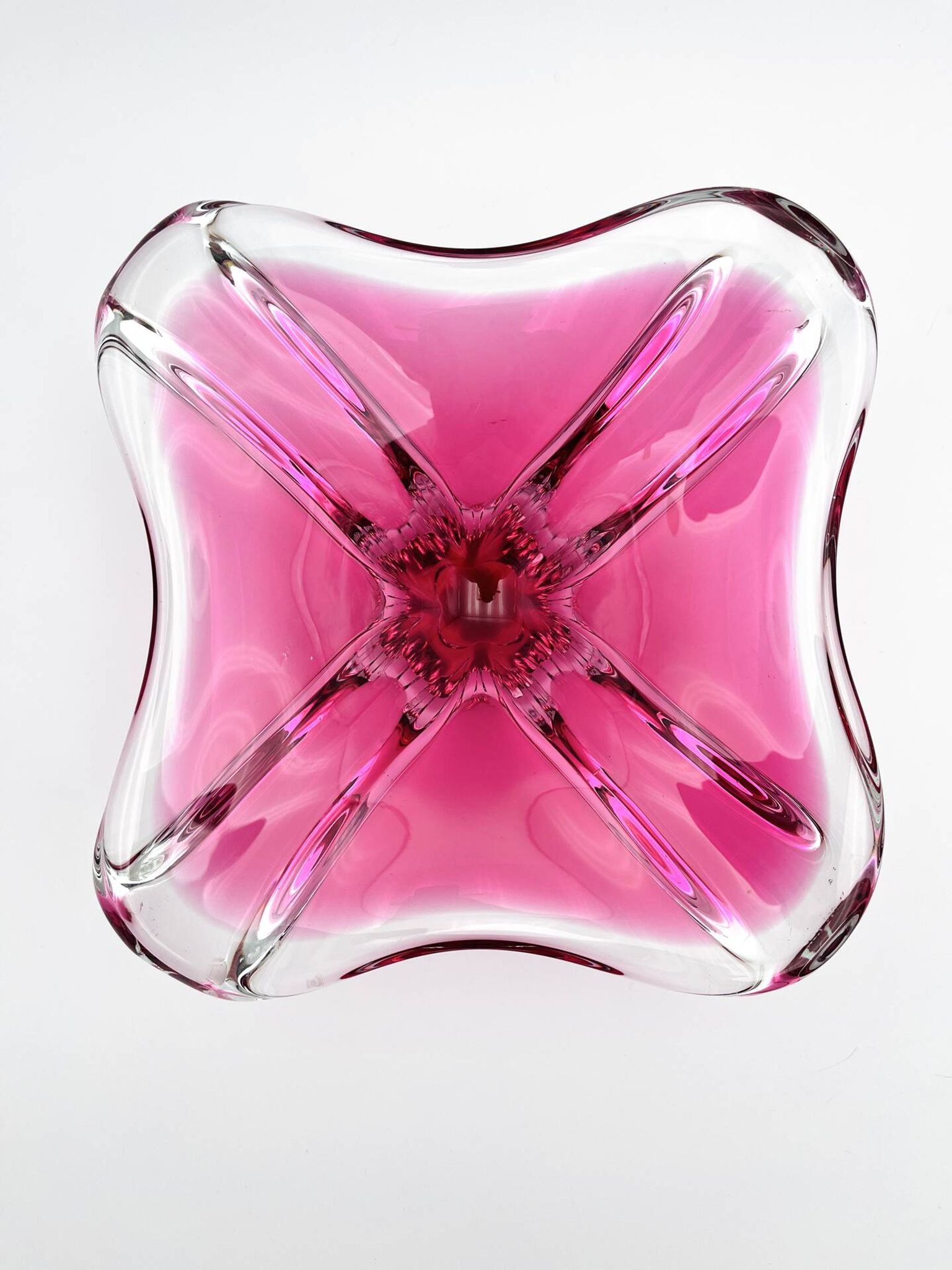 Large Crystal Bowl Bohemia Josef Hospodka 2.6kg Ruby Design 1960