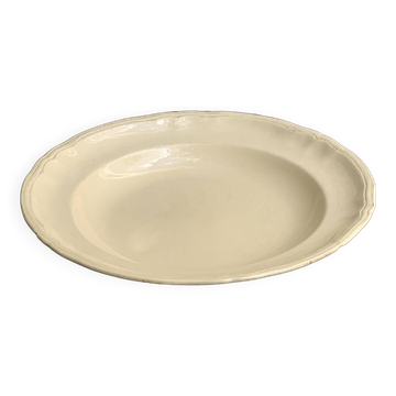 Hollow dish, earthenware from longchamp france, enameled ceramic, slip, ecru, old