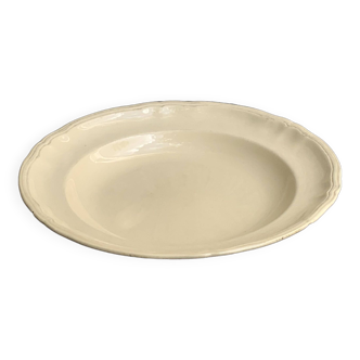 Hollow dish, earthenware from longchamp france, enameled ceramic, slip, ecru, old