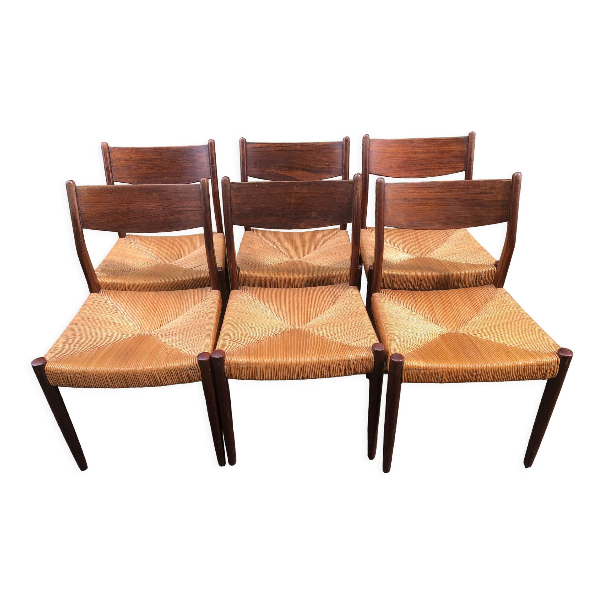 6 wooden and straw chairs, Scandinavian design Cees Braakman for Pastoe, 1960