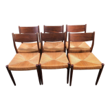 6 wooden and straw chairs, Scandinavian design Cees Braakman for Pastoe, 1960