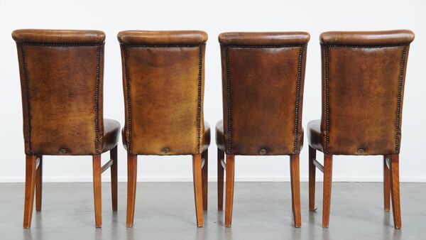 Ensemble de 4 chaises de salle à manger en cuir de mouton