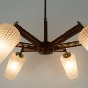 1960s mid century sputnik 8-light CHANDELIER teak brass glass ceiling light