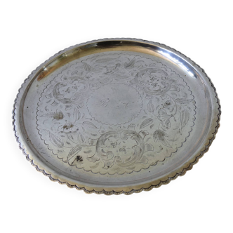 Unique Antique silver plated tray with small round feet and stunning engravings: BA from Sweden lat