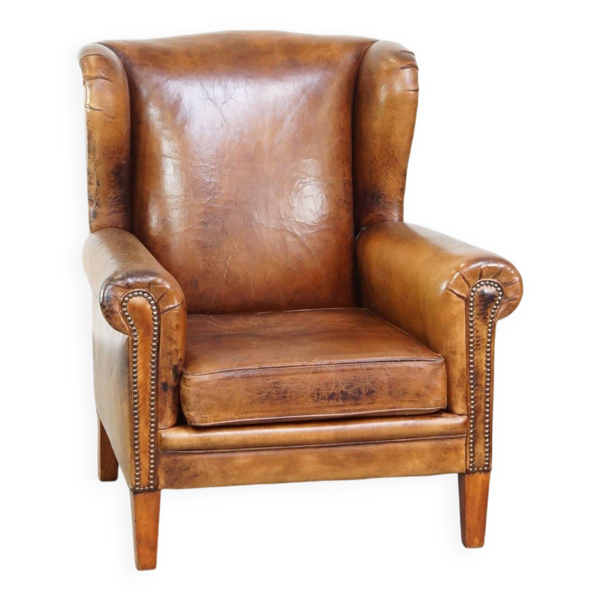 Sheepskin leather wing chair
