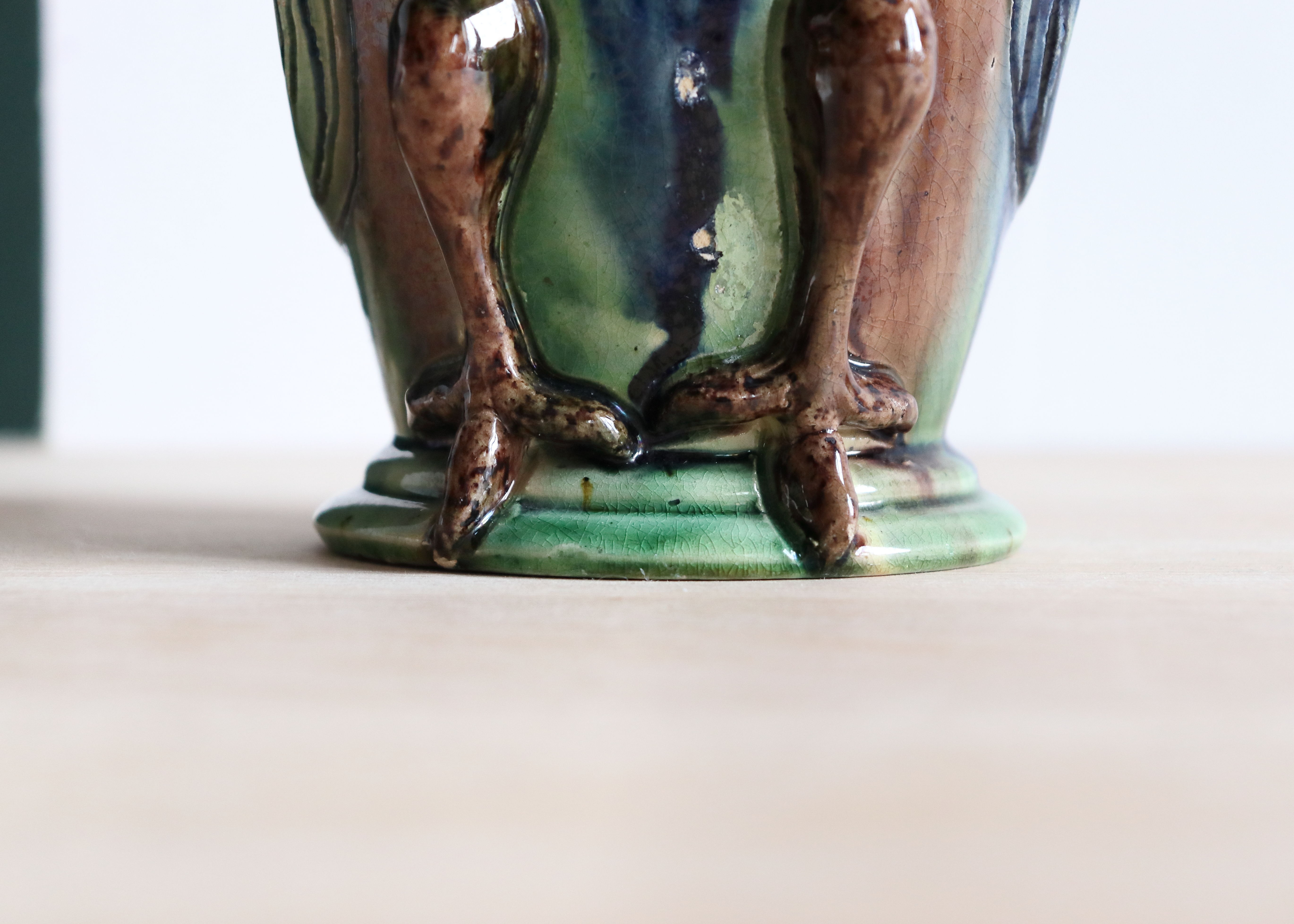 Zoomorphic ceramic owl vase in Flanders earth, Torhout Belgium, Art Nouveau period