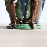 Zoomorphic ceramic owl vase in Flanders earth, Torhout Belgium, Art Nouveau period