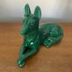 Antique St Clement German Shepherd Dog Sculpture Green Ceramic #C134