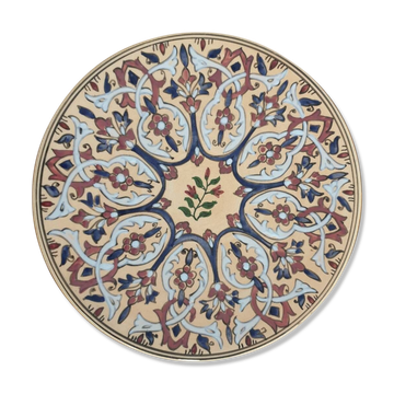 Plat à couscous en terre cuite céramisée et émaux