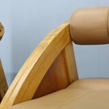 1970s Pair of Rare Oak Armchairs Upholstered in  Leatherette, Czechoslovaki
