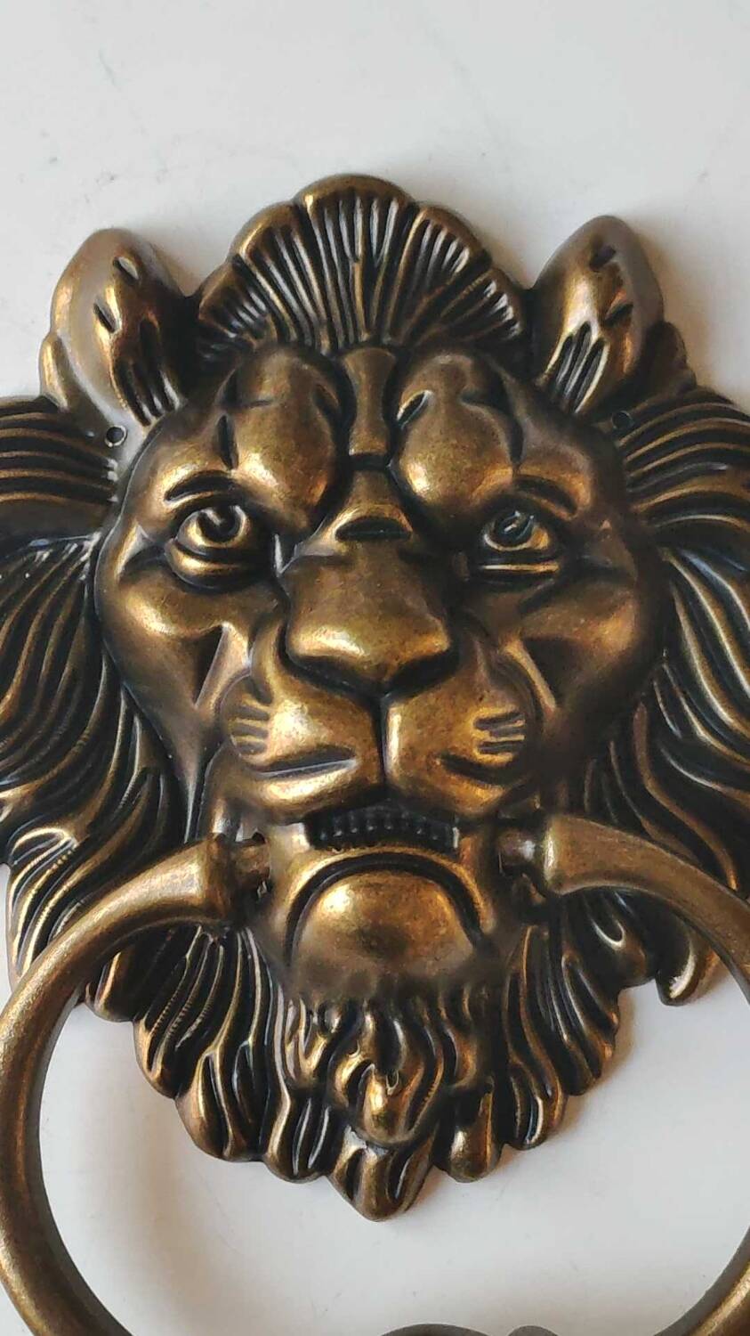 Antique Lion Head Door Knocker/Knocker, with Antique Bronze Patina 16 x 12 cm