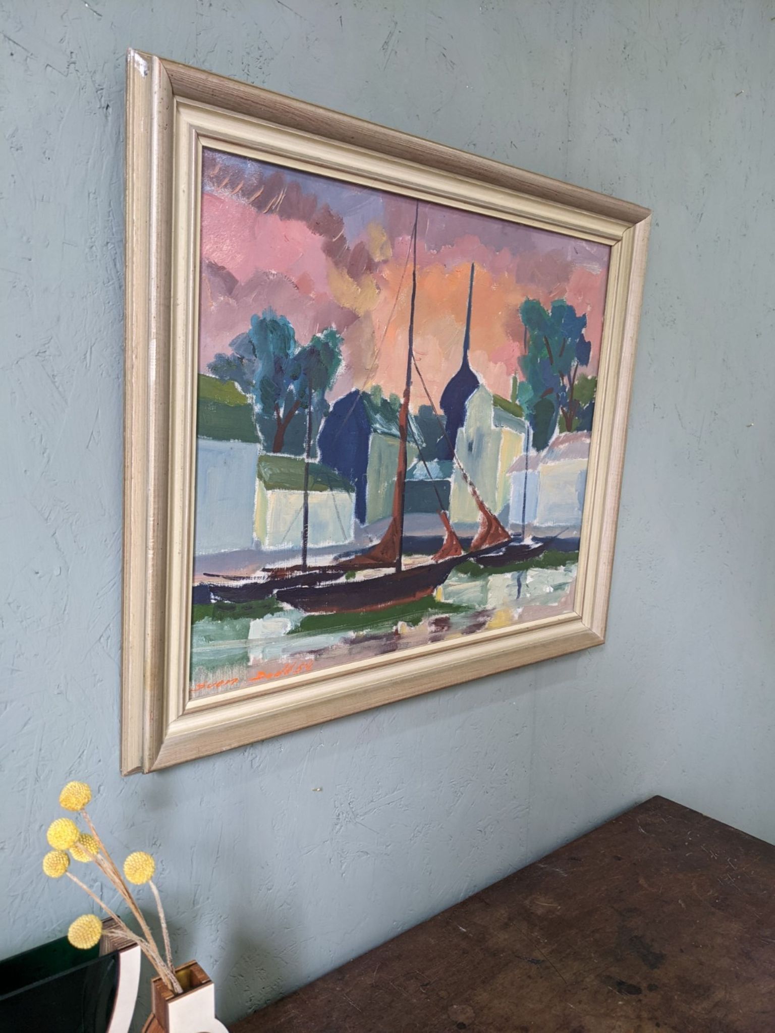 1954 swedish vintage coastal oil painting