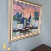 1954 swedish vintage coastal oil painting