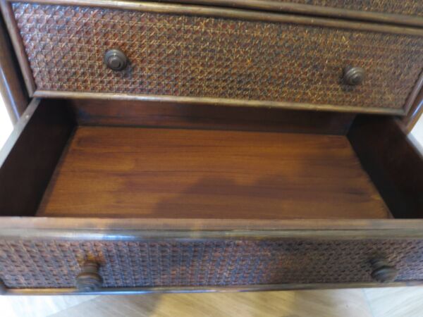 Vintage-commode 3 tioirs -bois bambou et rotin tressé - années 80