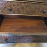 Vintage-commode 3 tioirs -bois bambou et rotin tressé - années 80