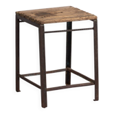 Vintage industrial stool made of pine wood and iron – Central Europe, around 1950