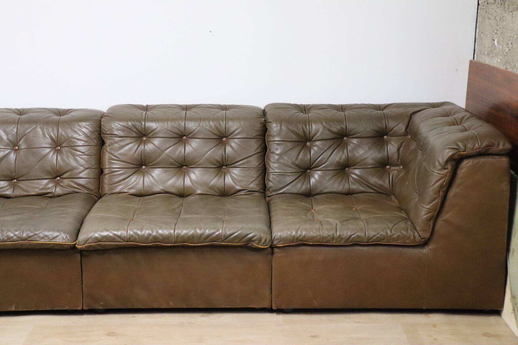 Vintage modular patchwork leather sofa, 1970s