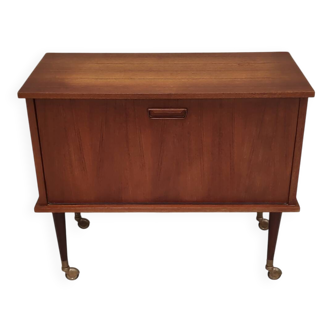 Vintage French teak mini bar on wheels, 1970s