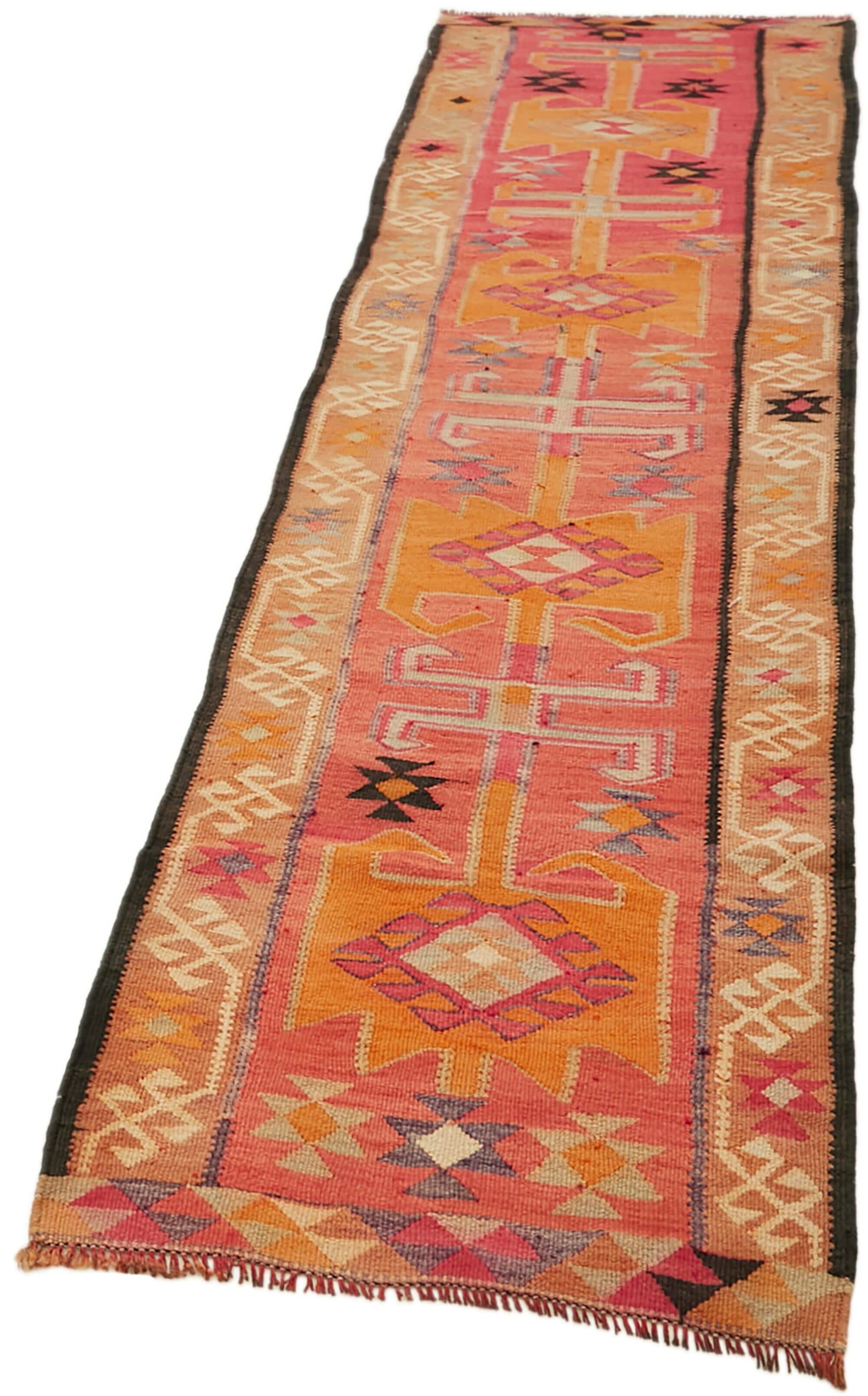 Turkish Handwoven Vintage Herki Kilim 82 cm x 312 cm