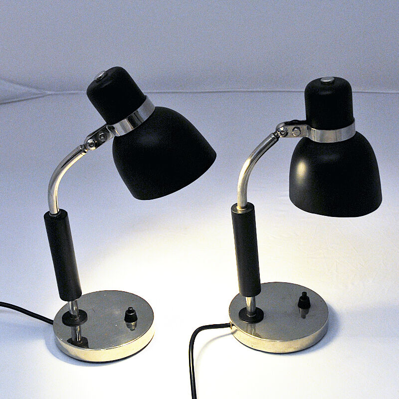 Black and classic pair of metal table lamps 1940s- Sweden