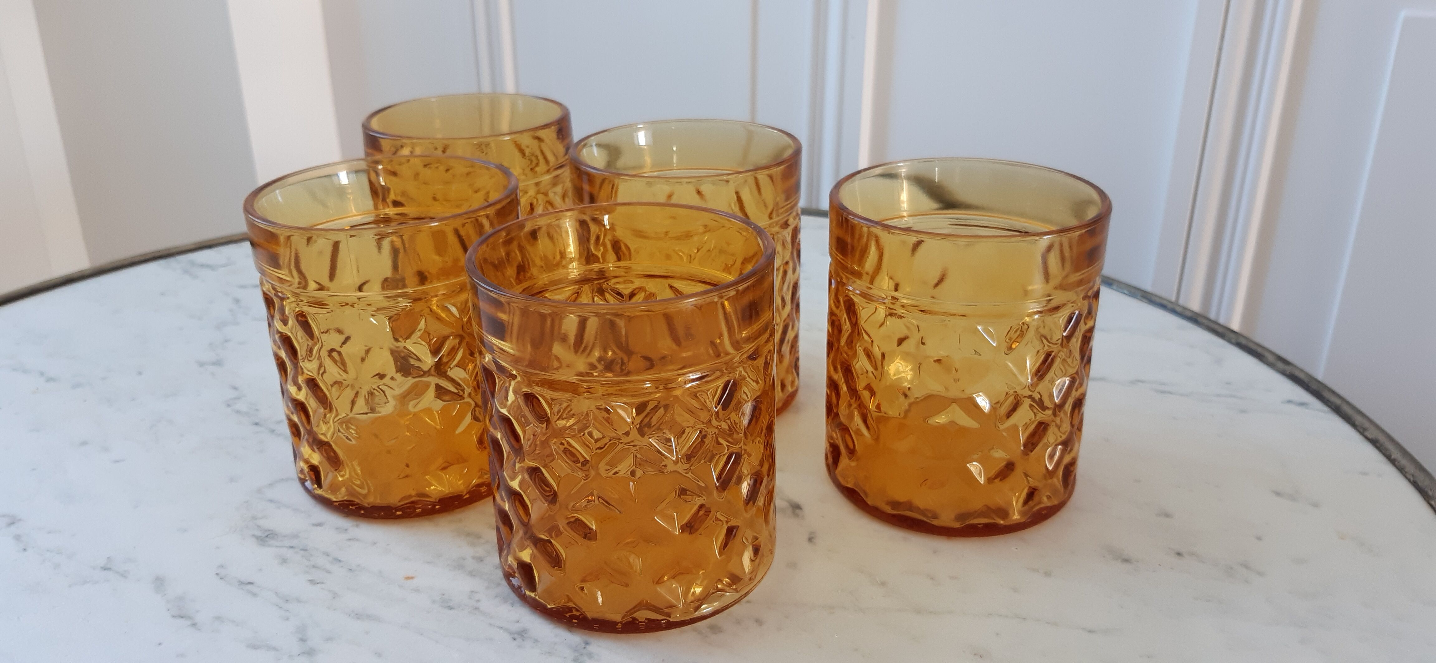 Set of 5 amber whisky glasses 70s