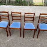4 solid wood chairs with blue velvet suede in the Louis Philippe style.