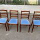 4 solid wood chairs with blue velvet suede in the Louis Philippe style.