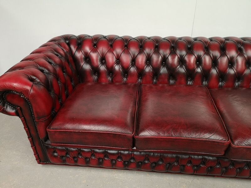 Sofa chesterfield burgundy leather three seater bamboo