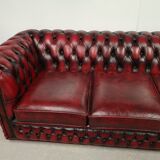 Sofa chesterfield burgundy leather three seater bamboo
